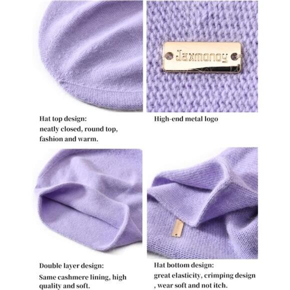 Knit Beanie Hat, Winter Soft Warm Beanies Violet - Picture 5 of 6